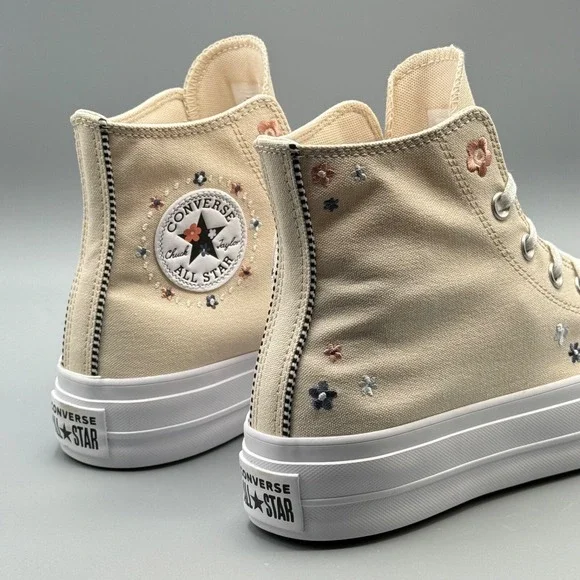 Converse Women's 8 Hi Top Sneakers Platform CTAS Lift Embroidered Flower A14265C - Picture 10 of 15